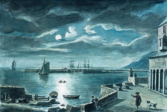 The Harbour and the Cobb, Lyme Regis, Dorset, by Moonlight a Copplestone Warre Bamfylde