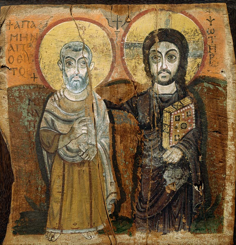 Icon depicting Abbott Mena with Christ, from Baouit a Coptic