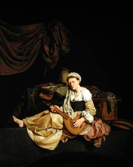 Young Woman Playing a Mandolin a Cornelis Bega