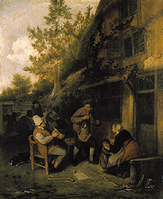 Farmers in front of a pub. a Cornelis Dusart