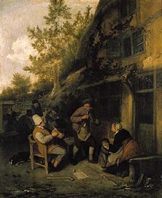 Farmers in front of a pub.