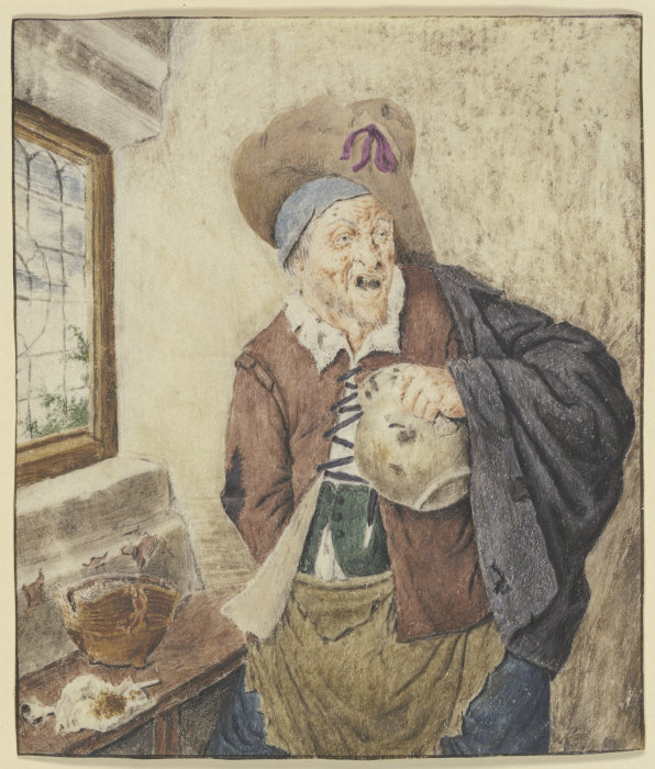 Zerlumpter Bauer bei einem Fenster, den Krug in der Hand a Cornelis Dusart
