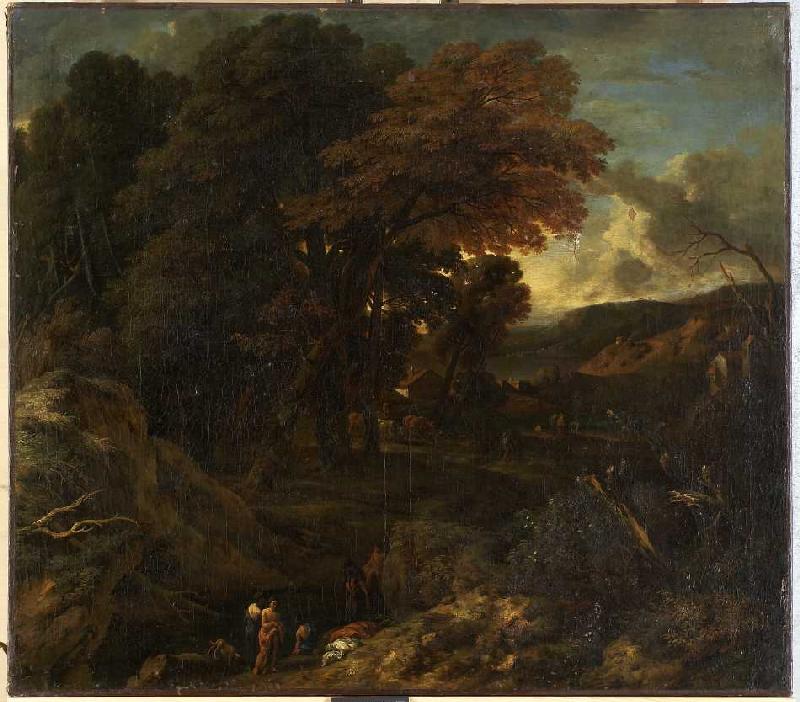 Italienische Landschaft mit Badenden. a Cornelis Huysmans