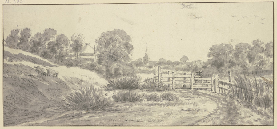 Landschaft mit Zaun, Hirte mit Hund, links zwei Ziegen a Cornelis Saftleven