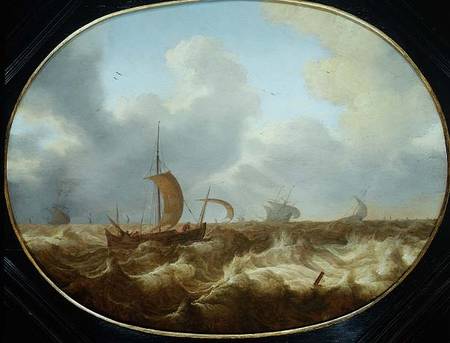 Fishing boats and other vessels in a stormy sea a Cornelis Stooter