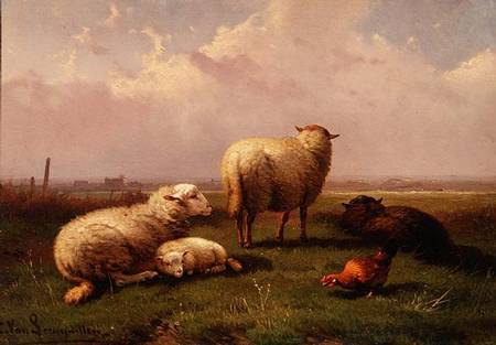 Sheep Dozing in a Pasture a Cornelis van Leemputten