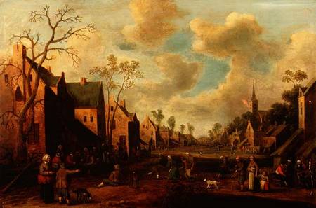Peasants Merrymaking in a Village Street a Cornelius Droochsloot