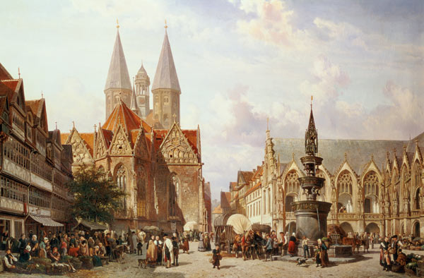 Market Scene at Braunschweig a Cornelius Springer