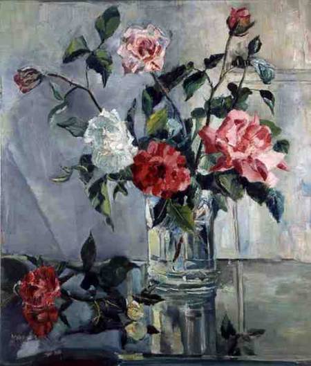 Roses on a Ledge in a Glass Vase a Countess Nora- Wydenbruck