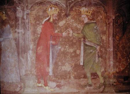 Charles IV (1316-78) receiving the thorns of the crown of Christ from Jean II (1319-64) from the Cha a Czech School