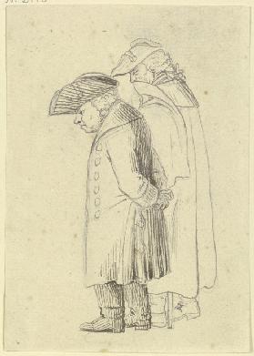 Zwei stehende alte Männer mit gesenkten Köpfen