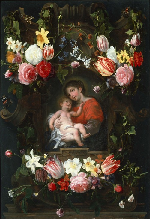 Garland of Flowers with Madonna and Child a Daniel Seghers