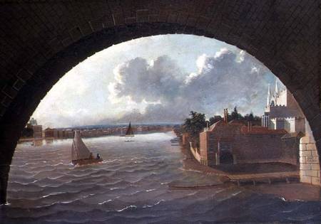 The Thames at Westminster seen through the arch of a bridge a Daniel Turner