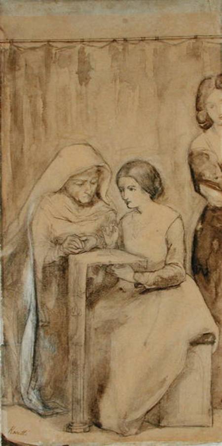Study for The Girlhood of Virgin Mary (pen & ink and pencil with wash on paper) a Dante Gabriel Rossetti