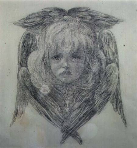 Study for the head of a child angel in 'The Blessed Damozel' a Dante Gabriel Rossetti