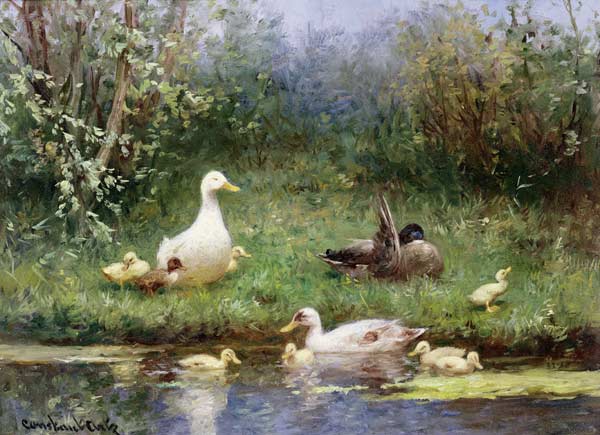 Ducks on a riverbank a David Adolph Constant Artz