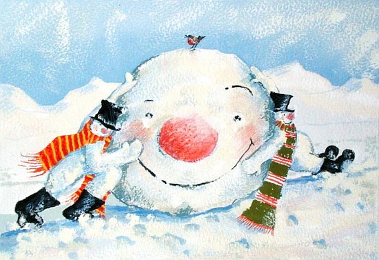 Building a Snowman (gouache on paper)  a David  Cooke