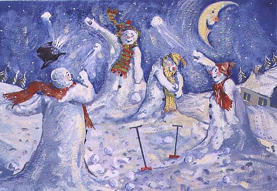 Snowmen throwing snowballs, 1995  a David  Cooke