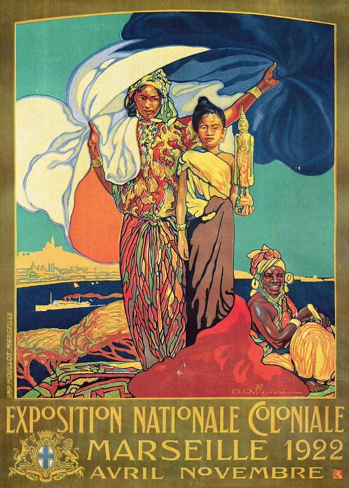 Poster advertising the 'Exposition Nationale Coloniale', Marseille a David Dellepiane