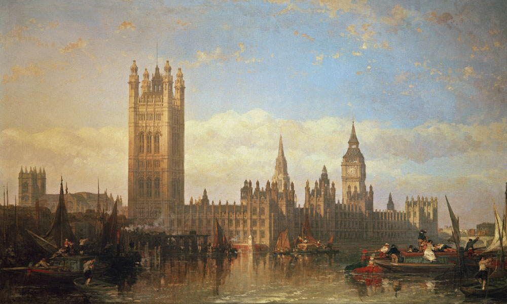 New Palace of Westminster from the River Thames a David Roberts