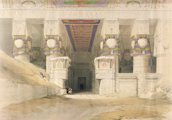 Facade of the Temple of Hathor, Dendarah, from ''Egypt and Nubia''; engraved by Louis Haghe (1806-85 a David Roberts