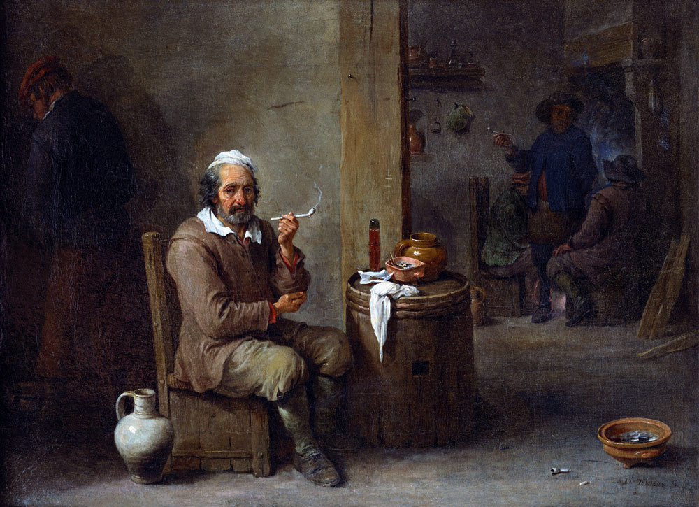 Rauchender Bauer in einem Wirtshaus. a David Teniers