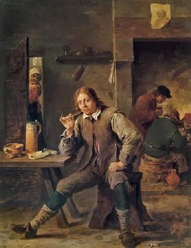 A Smoker Leaning on a Table