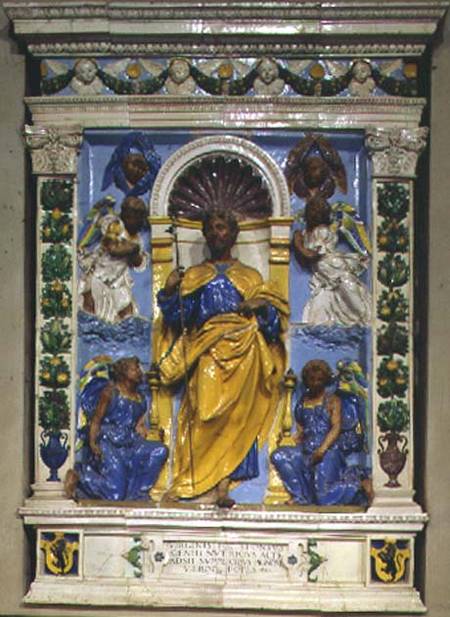 Christ enthroned with angels, bas relief a Della  Robbia