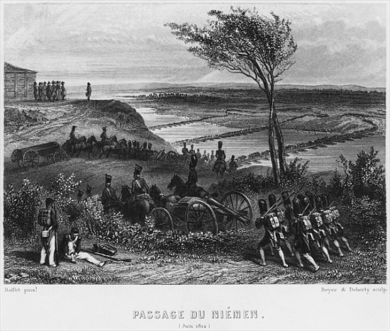 Crossing the River Niemen in June 1812; engraved by Beyer and Doherty a Denis-Auguste-Marie Raffet