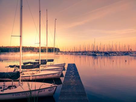 Sonnenaufgang am Cospudener See Markkleeberg, Hafen