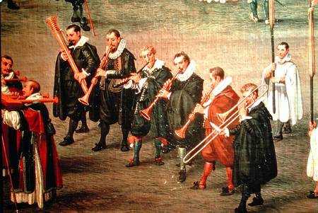 Musicians taking part in The Ommeganck in Brussels on 31st May 1615: Procession of Notre Dame de Sab a Denys van Alsloot