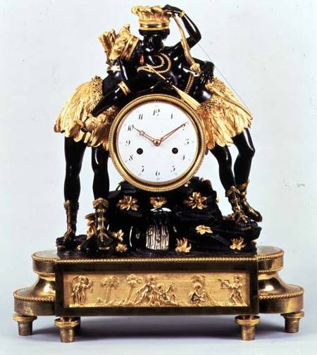 French Directoire ormolu and bronze clock a Deverberie et Companie
