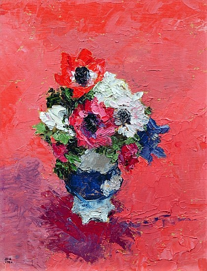 Anemones on a red ground, 1992 (board)  a Diana  Schofield