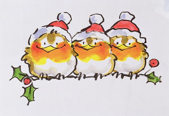 Christmas Robins (ink and w/c on paper)  a Diane  Matthes