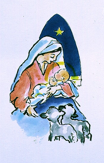 Madonna and Child with Lambs, 1996 (w/c)  a Diane  Matthes