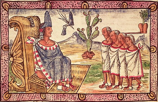 Fol.156v Montezuma II (1466-1520) and his envoys to the Spanish conquerors a Diego Duran