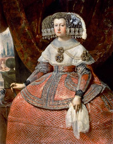 Queen Maria Anna of Spain in a red dress a Diego Rodriguez de Silva y Velázquez