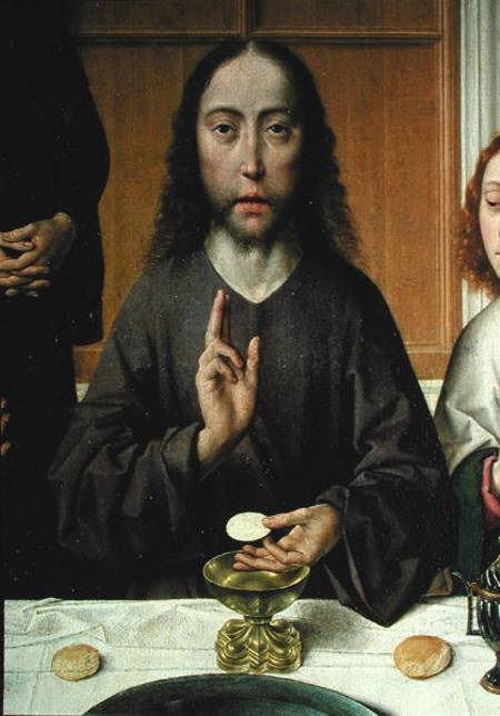 Christ Blessing, detail from the Altarpiece of the Last Supper a Dieric Bouts d. Ä.