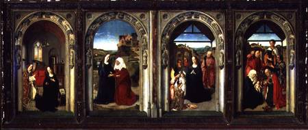 Triptych showing the Annunciation, the Visitation, the Adoration of the Angels and the Adoration of a Dieric Bouts d. Ä.