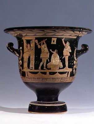 Red-figure bell krater decorated with a scene from a play, Apulian (ceramic) (for detail see 85028) a Dijon Painter