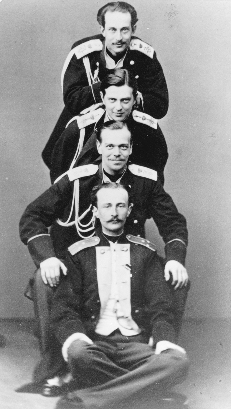 Grand Duke Alexander with brother Vladimir and cousins Nicholas Maximilianovich and Sergei Maximilia a Dimitrij Grigorjewitsch Lewizkij