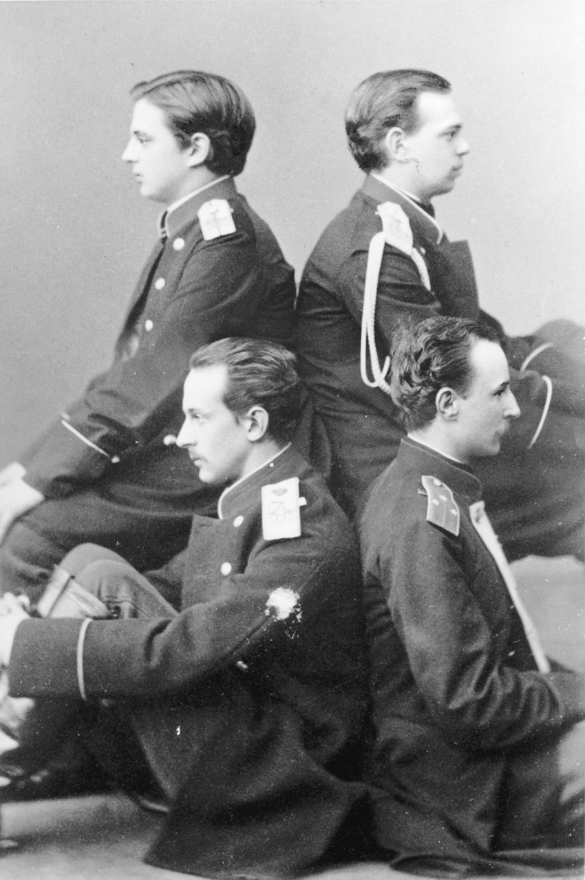 Grand Duke Alexander with brother Vladimir and cousins Nicholas Maximilianovich and Sergei Maximilia a Dimitrij Grigorjewitsch Lewizkij