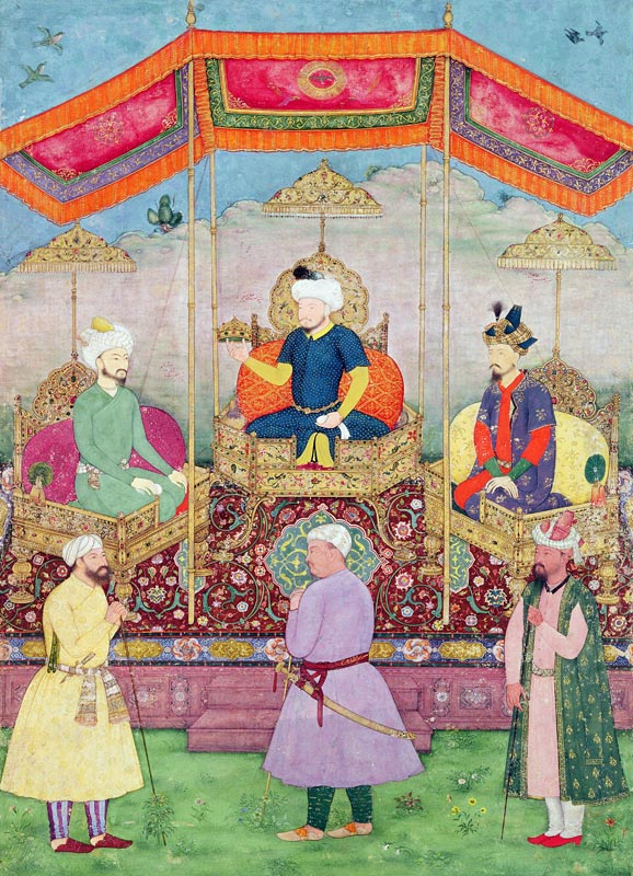 Mughal Emperor Babur and his son, Humayan, Indian miniature from Rajasthan a Dip Chand