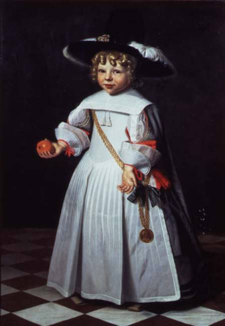 Portrait of a young child holding an orange a Dirck Santvoort
