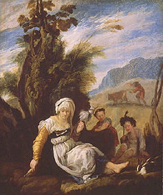 Adam und Eva nach der Vertreibung aus dem Paradies. a Domenico Fetti