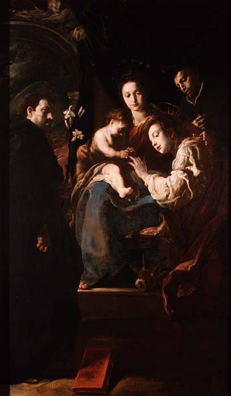 Mystical marriage of St. Catherine and the Christ Child with Peter the Martyr a Domenico Fetti