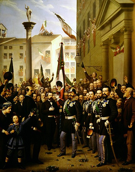 Victor Emmanuel II decorating the flag with the gold medal on 10th June 1848 in Vicenza a Domenico Peterlin
