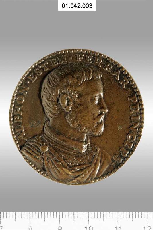 Medaille auf Herzog Alfonso II. d'Este. Münzstand Ferrara 1558 (siehe auch Bildnummer 35363) a Domenico Poggini
