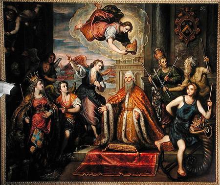 Doge Giovanni Bembo kneeling before the personification of the City of Venice a Domenico Tintoretto