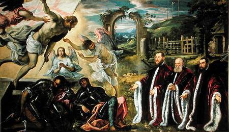 The Resurrection of Christ and a portrait of of three lawyers a Domenico Tintoretto